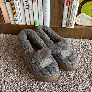 UGG Charcoal Knit Slippers with Plush Trim